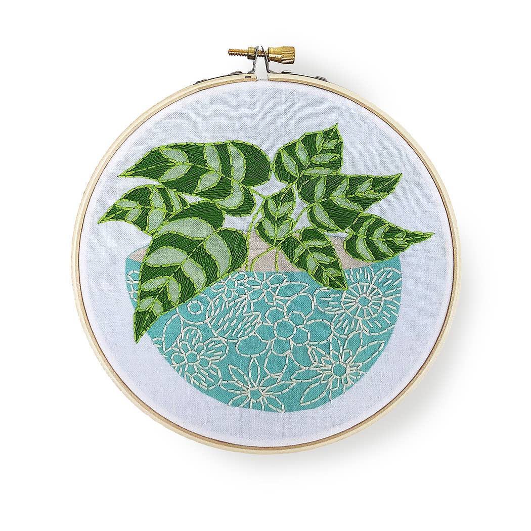 pot plant embroidery Blue Flower Pot Embroidery Kit